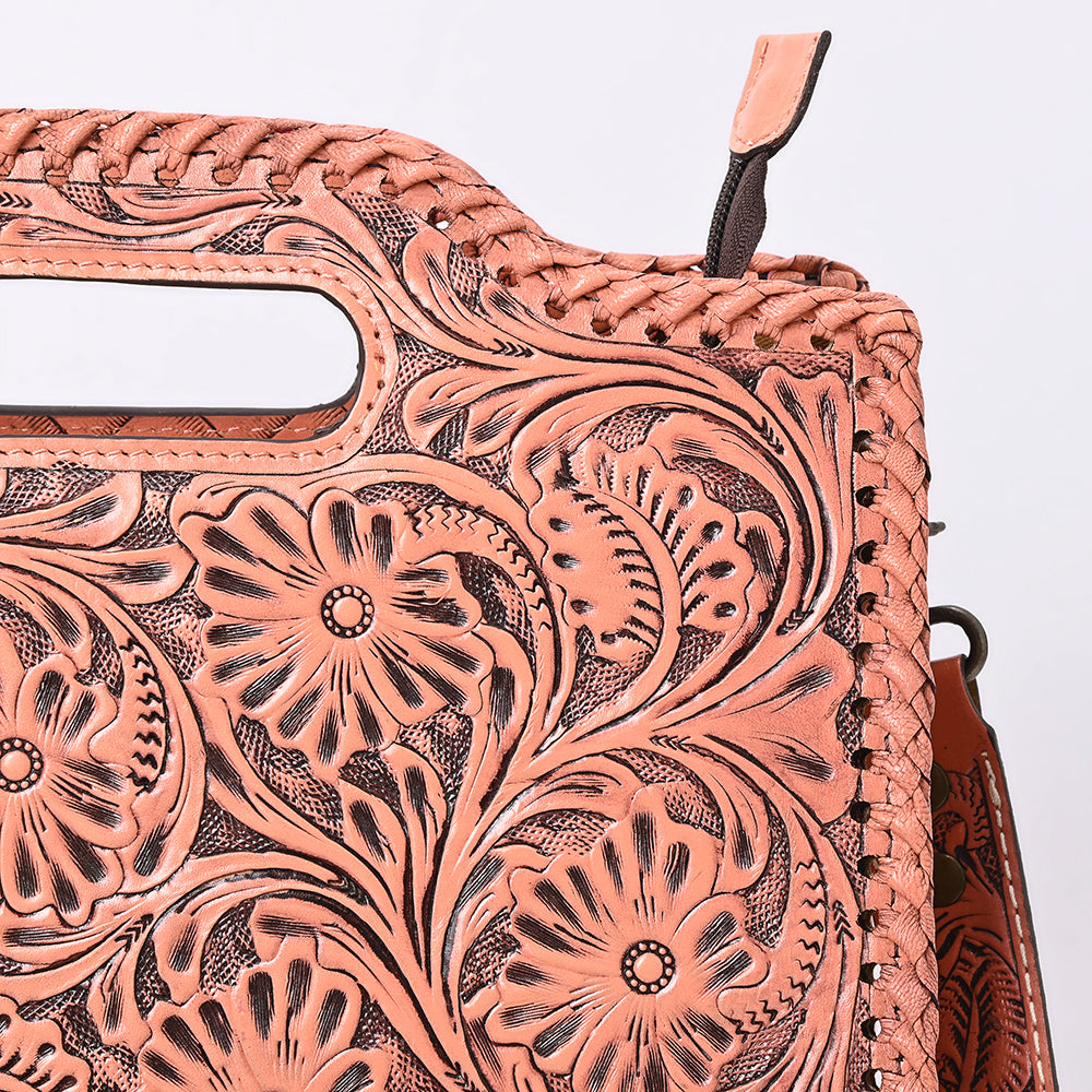 ADBG1474 American Darling Western Hand-Tooled Genuine Leather Clutch Bag with Floral Carving