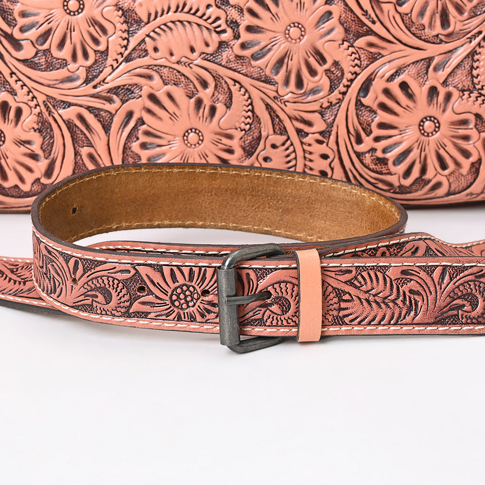 ADBG1474 American Darling Western Hand-Tooled Genuine Leather Clutch Bag with Floral Carving
