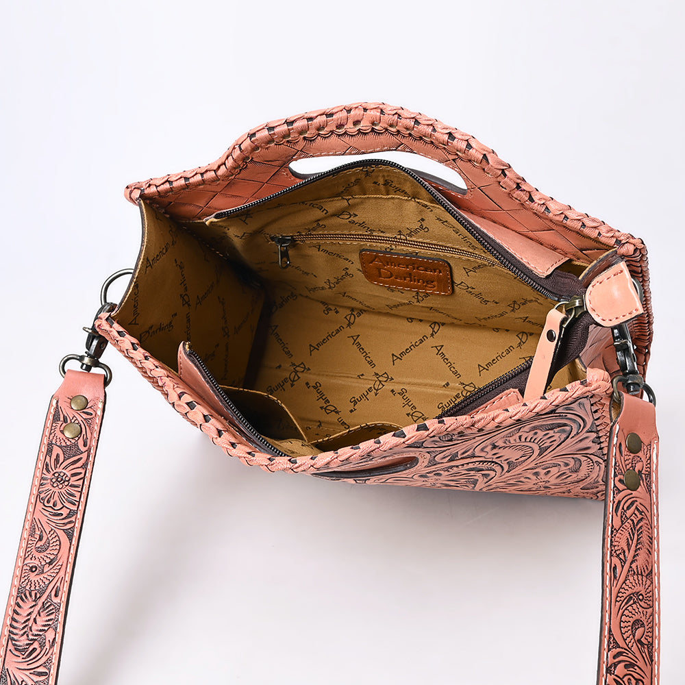 ADBG1474 American Darling Western Hand-Tooled Genuine Leather Clutch Bag with Floral Carving