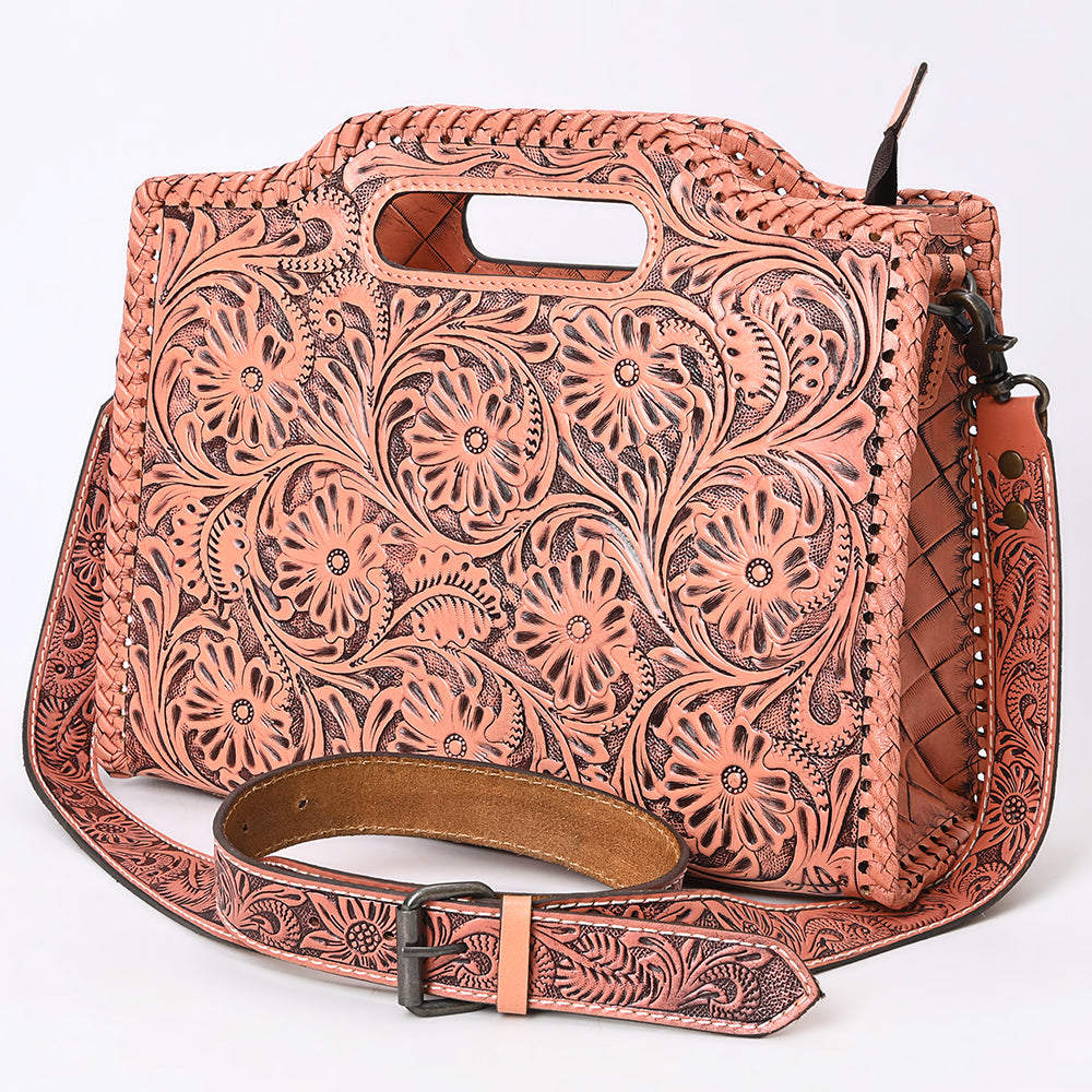 ADBG1474 American Darling Western Hand-Tooled Genuine Leather Clutch Bag with Floral Carving
