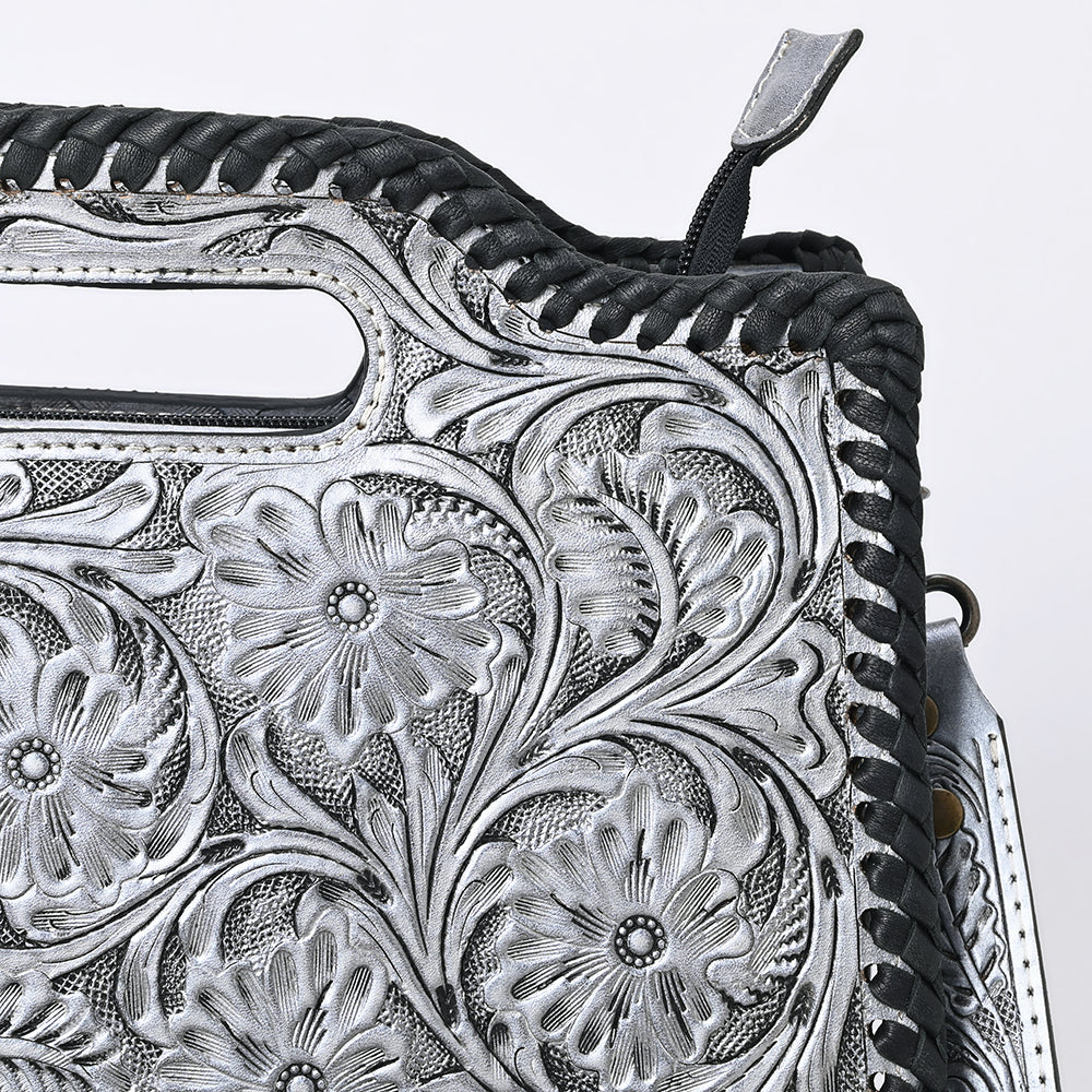 ADBG1474 American Darling Western Hand-Tooled Genuine Leather Clutch Bag with Floral Carving