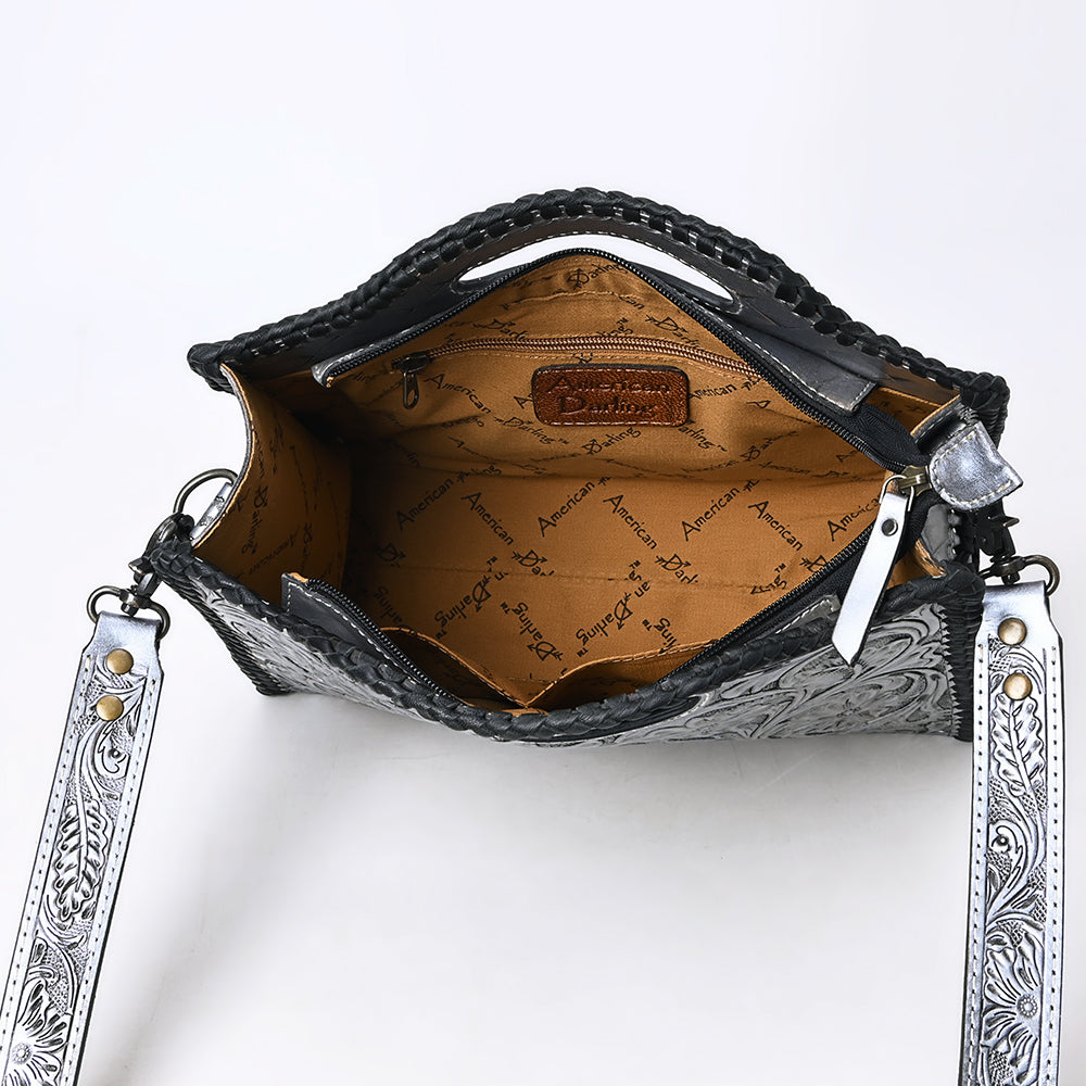 ADBG1474 American Darling Western Hand-Tooled Genuine Leather Clutch Bag with Floral Carving