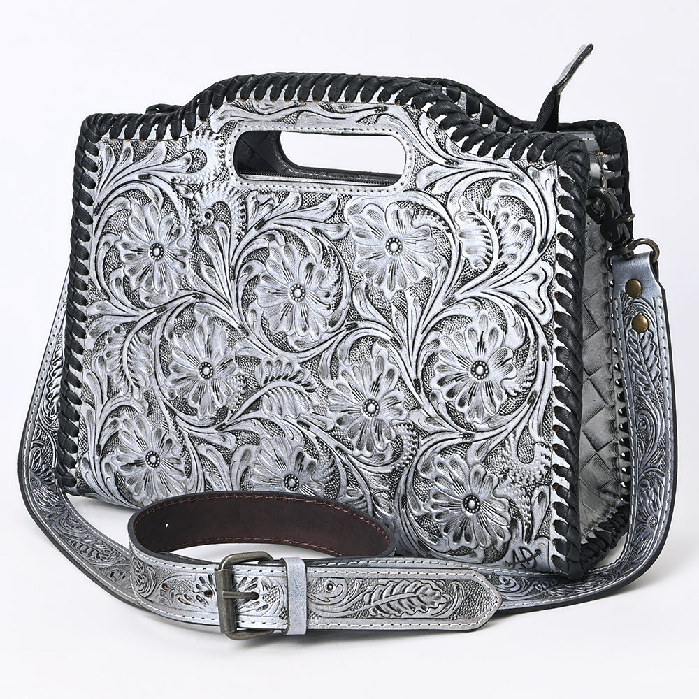 ADBG1474 American Darling Western Hand-Tooled Genuine Leather Clutch Bag with Floral Carving