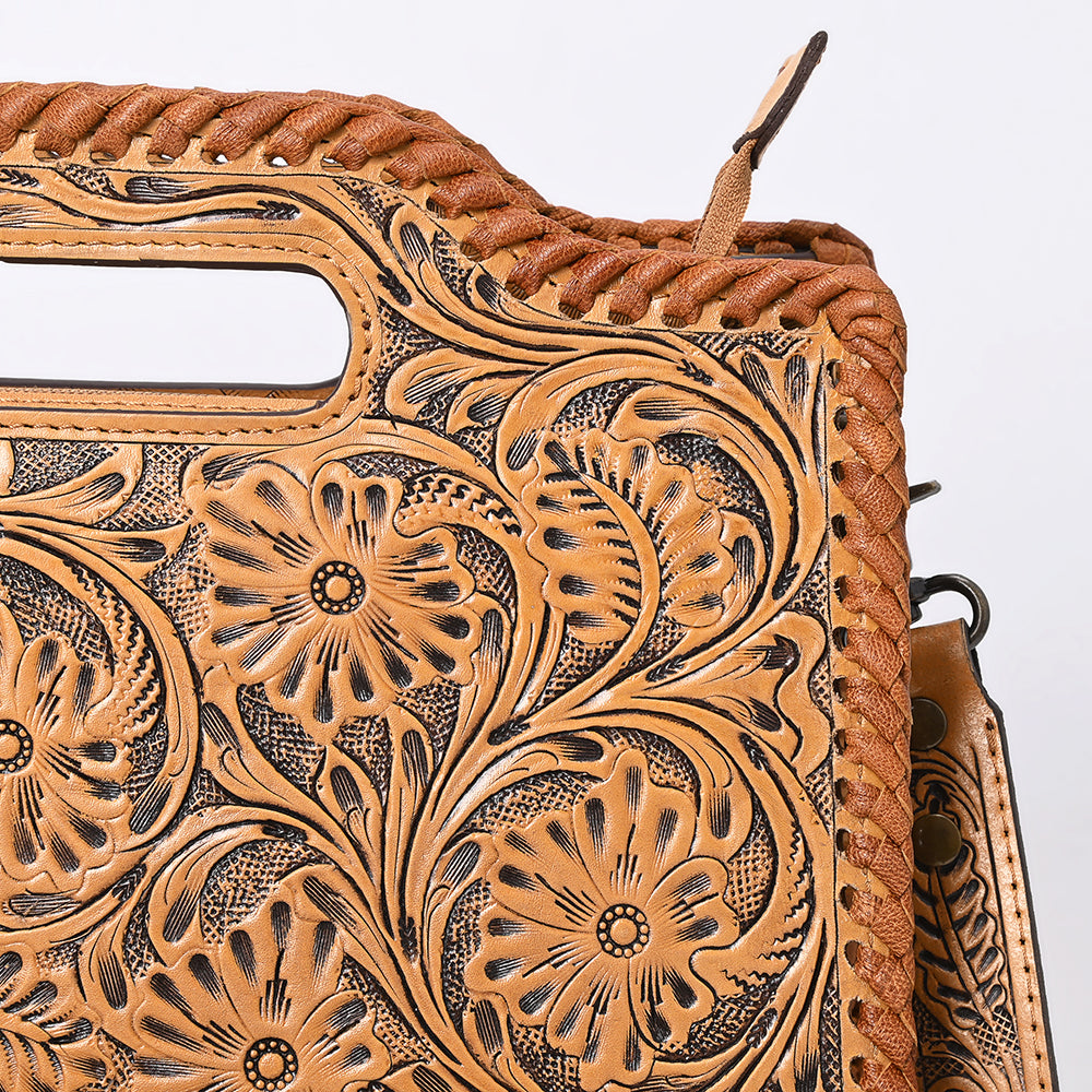 ADBG1474 American Darling Western Hand-Tooled Genuine Leather Clutch Bag with Floral Carving