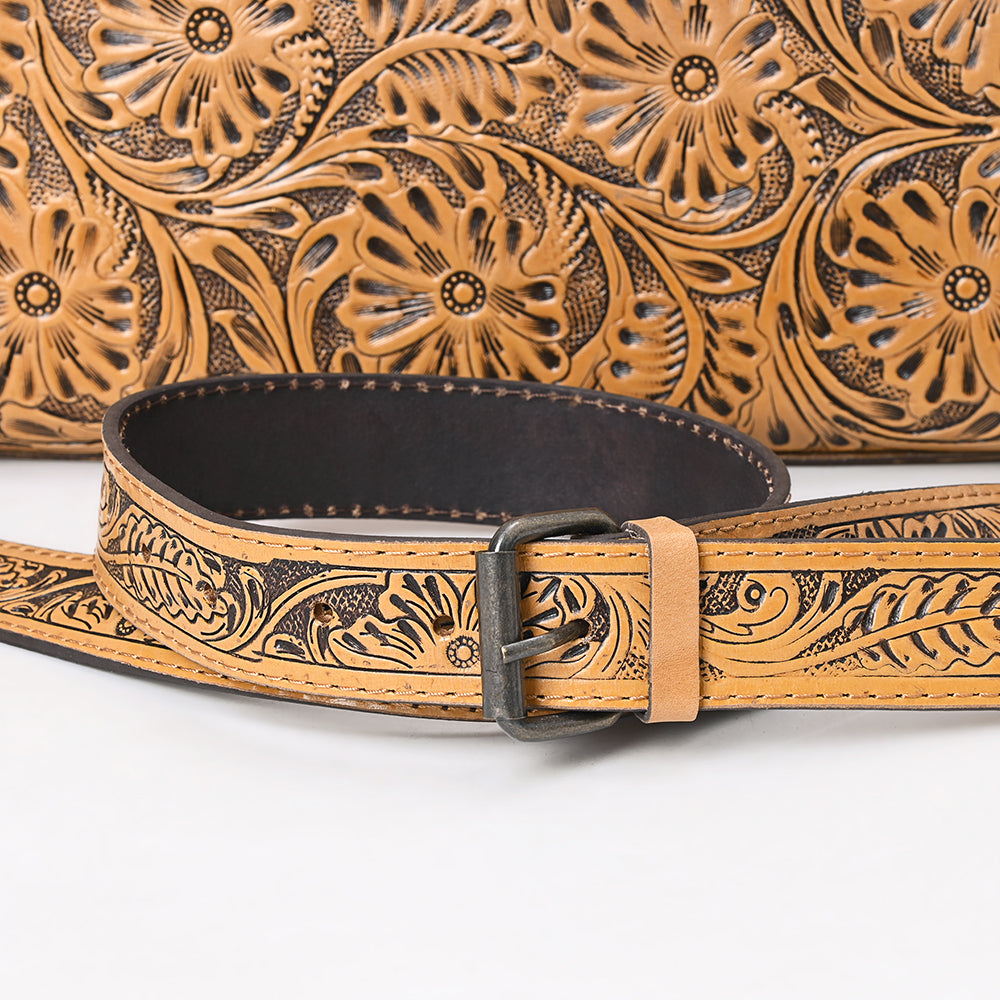 ADBG1474 American Darling Western Hand-Tooled Genuine Leather Clutch Bag with Floral Carving