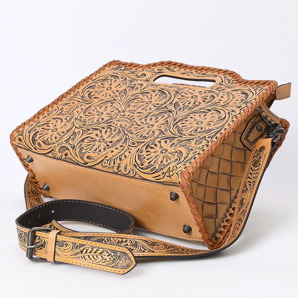 ADBG1474 American Darling Western Hand-Tooled Genuine Leather Clutch Bag with Floral Carving