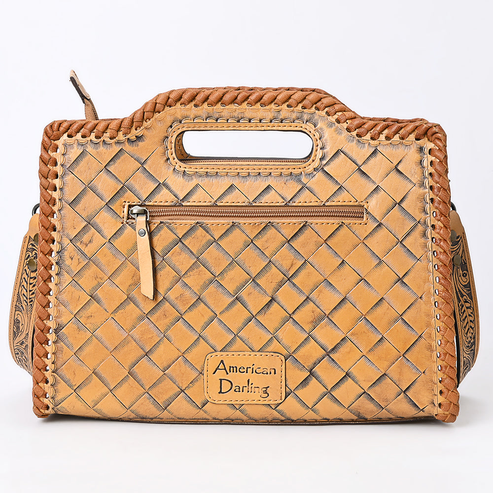 ADBG1474 American Darling Western Hand-Tooled Genuine Leather Clutch Bag with Floral Carving