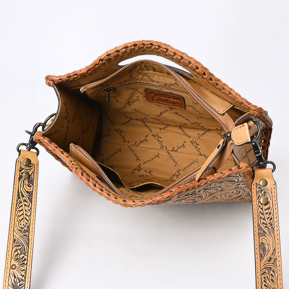 ADBG1474 American Darling Western Hand-Tooled Genuine Leather Clutch Bag with Floral Carving