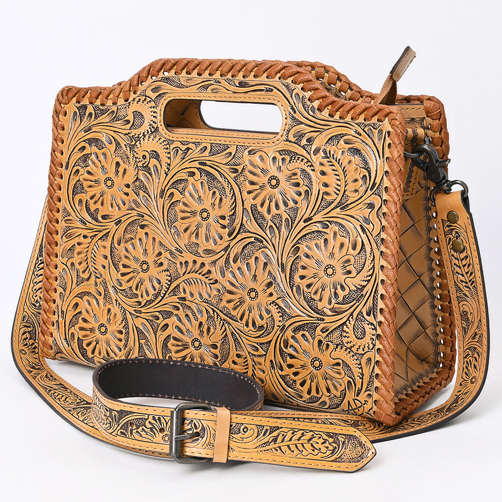 ADBG1474 American Darling Western Hand-Tooled Genuine Leather Clutch Bag with Floral Carving