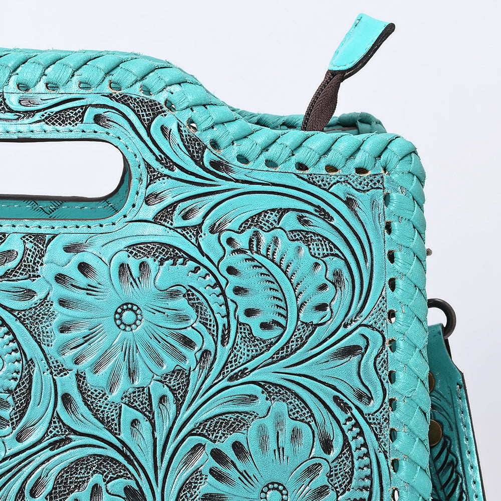 ADBG1474 American Darling Western Hand-Tooled Genuine Leather Clutch Bag with Floral Carving