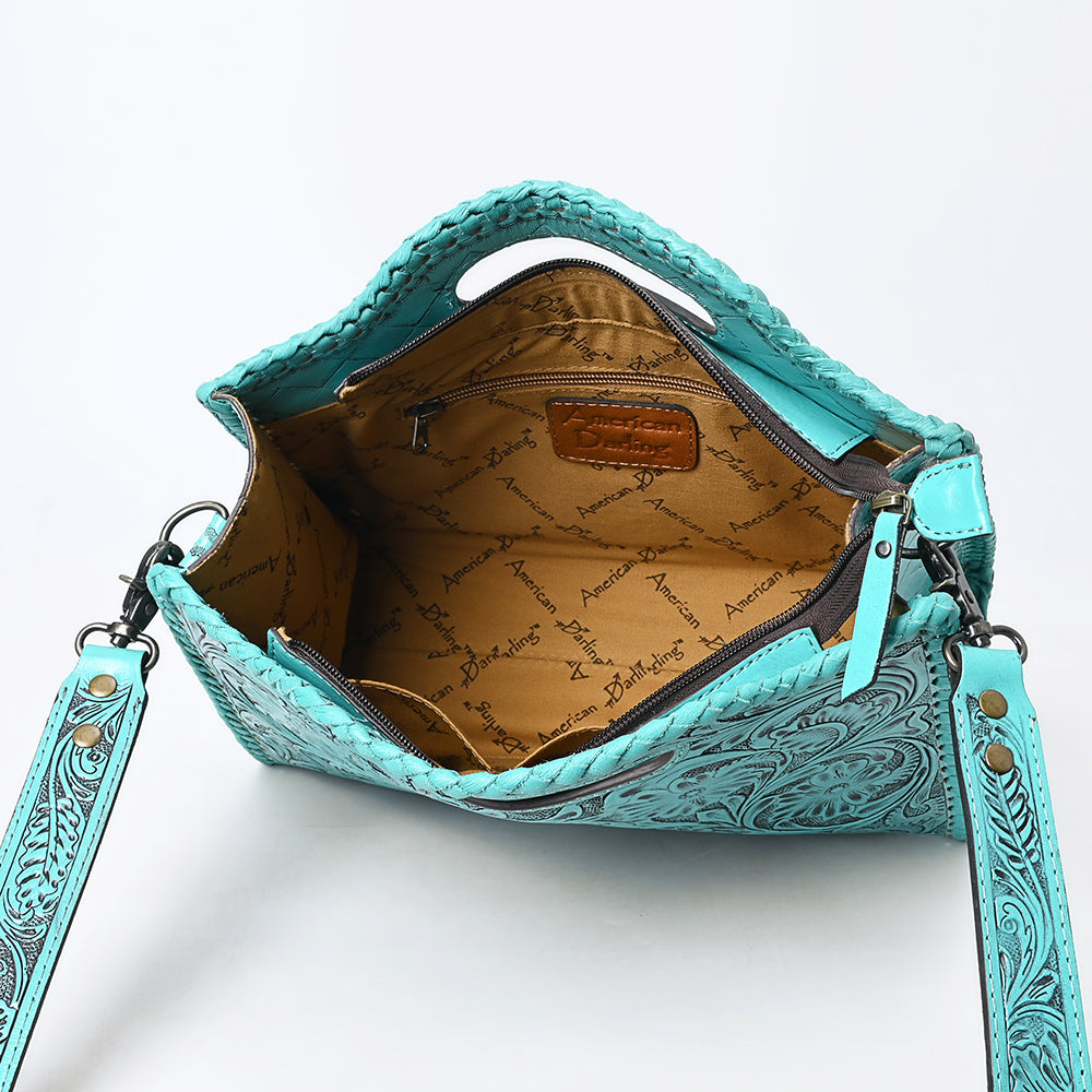 ADBG1474 American Darling Western Hand-Tooled Genuine Leather Clutch Bag with Floral Carving