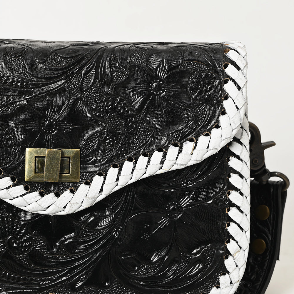 ADBG1475 American Darling Western Genuine Leather Small Cross Body Bag with Hand-Tooled Floral Design