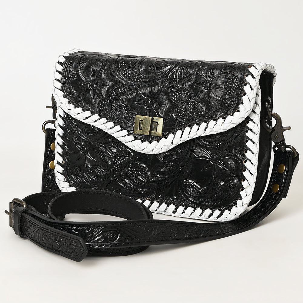 ADBG1475 American Darling Western Genuine Leather Small Cross Body Bag with Hand-Tooled Floral Design