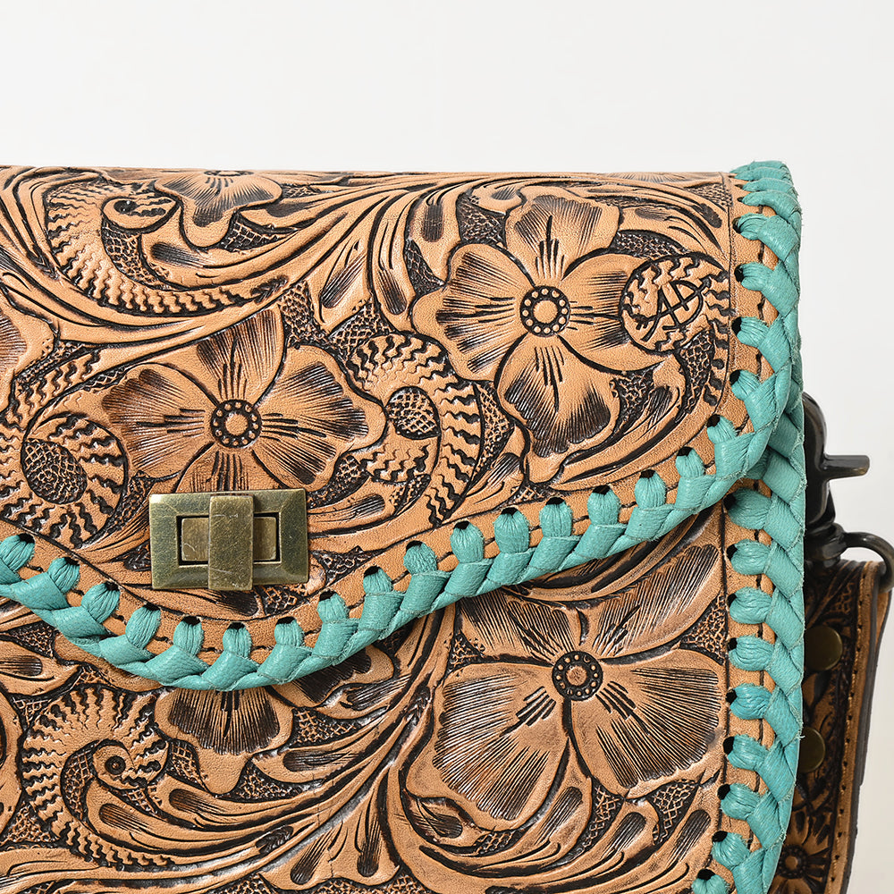 ADBG1475 American Darling Western Genuine Leather Small Cross Body Bag with Hand-Tooled Floral Design