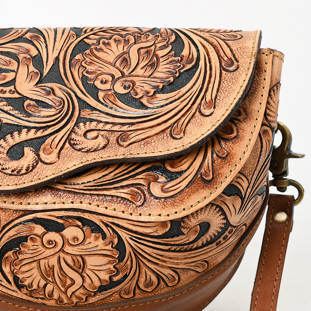 ADBGA561 American Darling Hand-Tooled Leather Crossbody Bag Western Floral Carved Purse