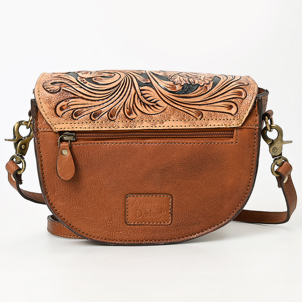ADBGA561 Hand-Tooled Leather Crossbody Saddle Bag Western Floral Carved Purse