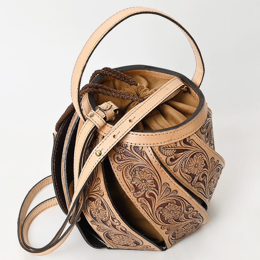 ADBGA562 American Darling Hand Tooled Floral Carved Leather Bucket Bag