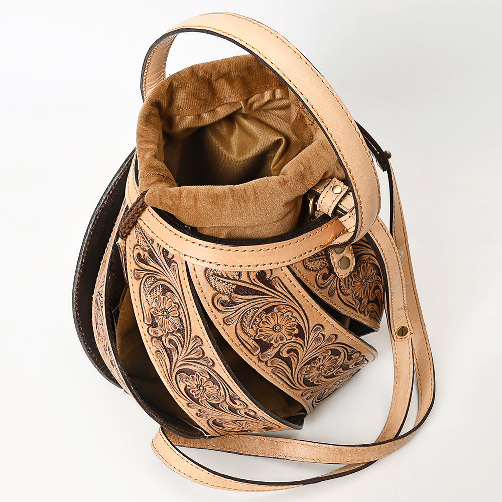 ADBGA562 American Darling Hand Tooled Floral Carved Leather Bucket Bag