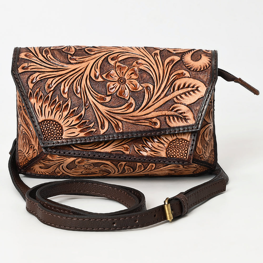 ADBGA563 Hand-Tooled Genuine Leather Clutch Bag Western Floral Design