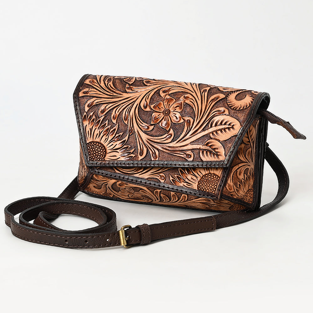 ADBGA563 Hand-Tooled Genuine Leather Clutch Bag Western Floral Design
