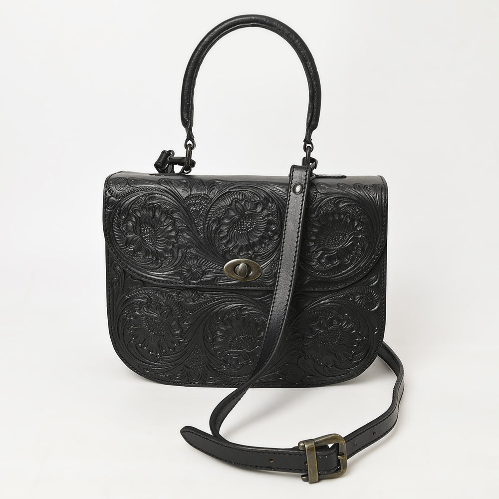 ADBGZ840 Black Hand-Tooled Genuine Leather Western Tote Bag American Darling