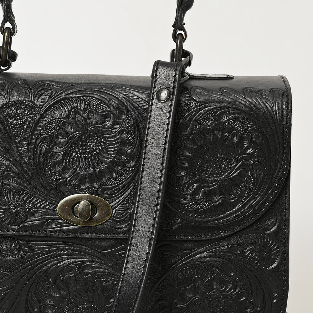 ADBGZ840 Black Hand-Tooled Genuine Leather Western Tote Bag American Darling