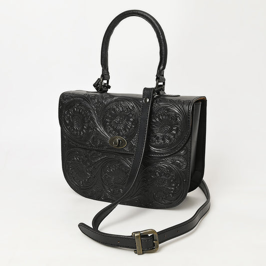 ADBGZ840 Black Hand-Tooled Genuine Leather Western Tote Bag American Darling