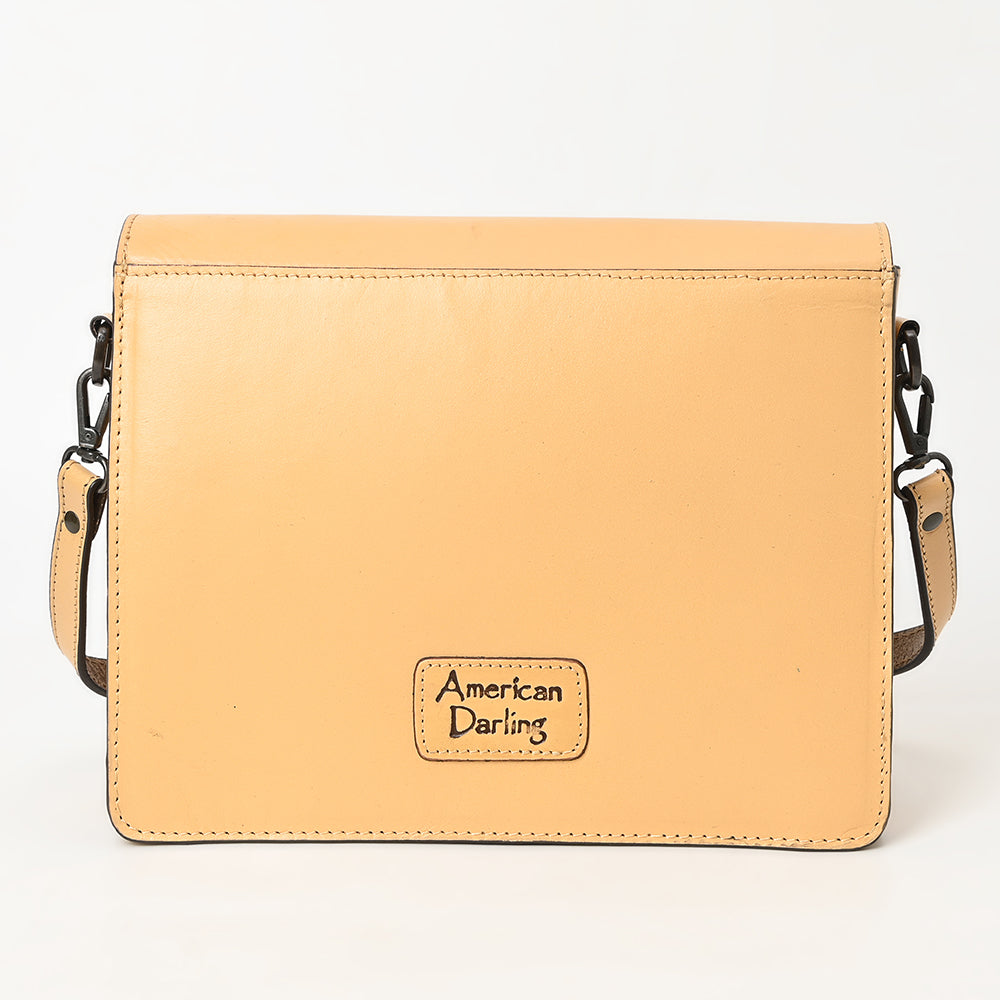 ADBGZ843 Hand-Tooled Leather & White Cowhide Crossbody Bag - American Darling
