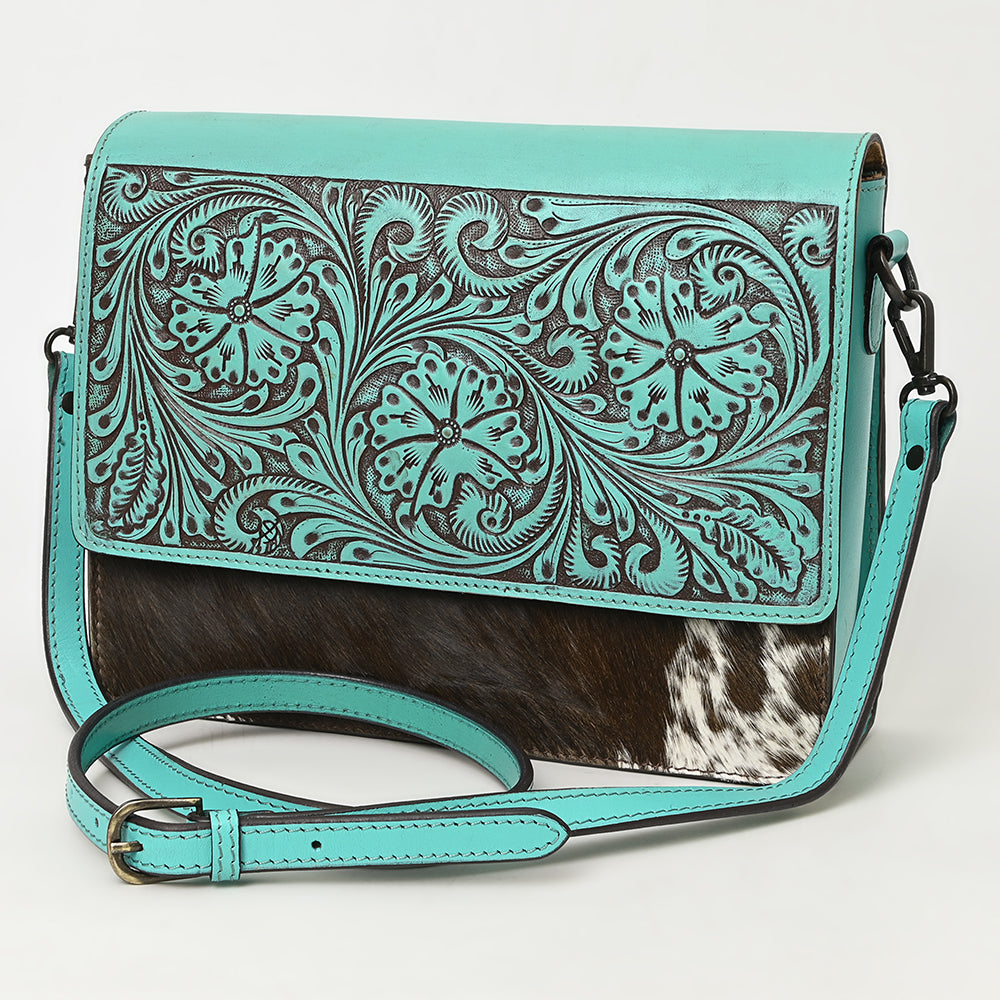ADBGZ843 Hand-Tooled Leather & White Cowhide Crossbody Bag - American Darling