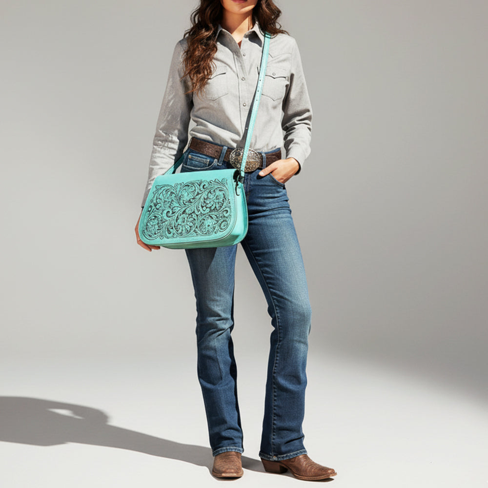 ADBGZ845 Hand-Tooled Genuine Leather Western Crossbody Bag - American Darling