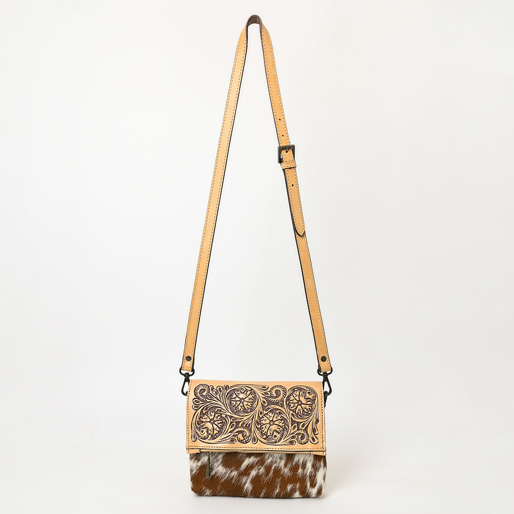 ADBGZ846 Hand-Tooled Leather & Cowhide Zip-Top Crossbody Bag - American Darling