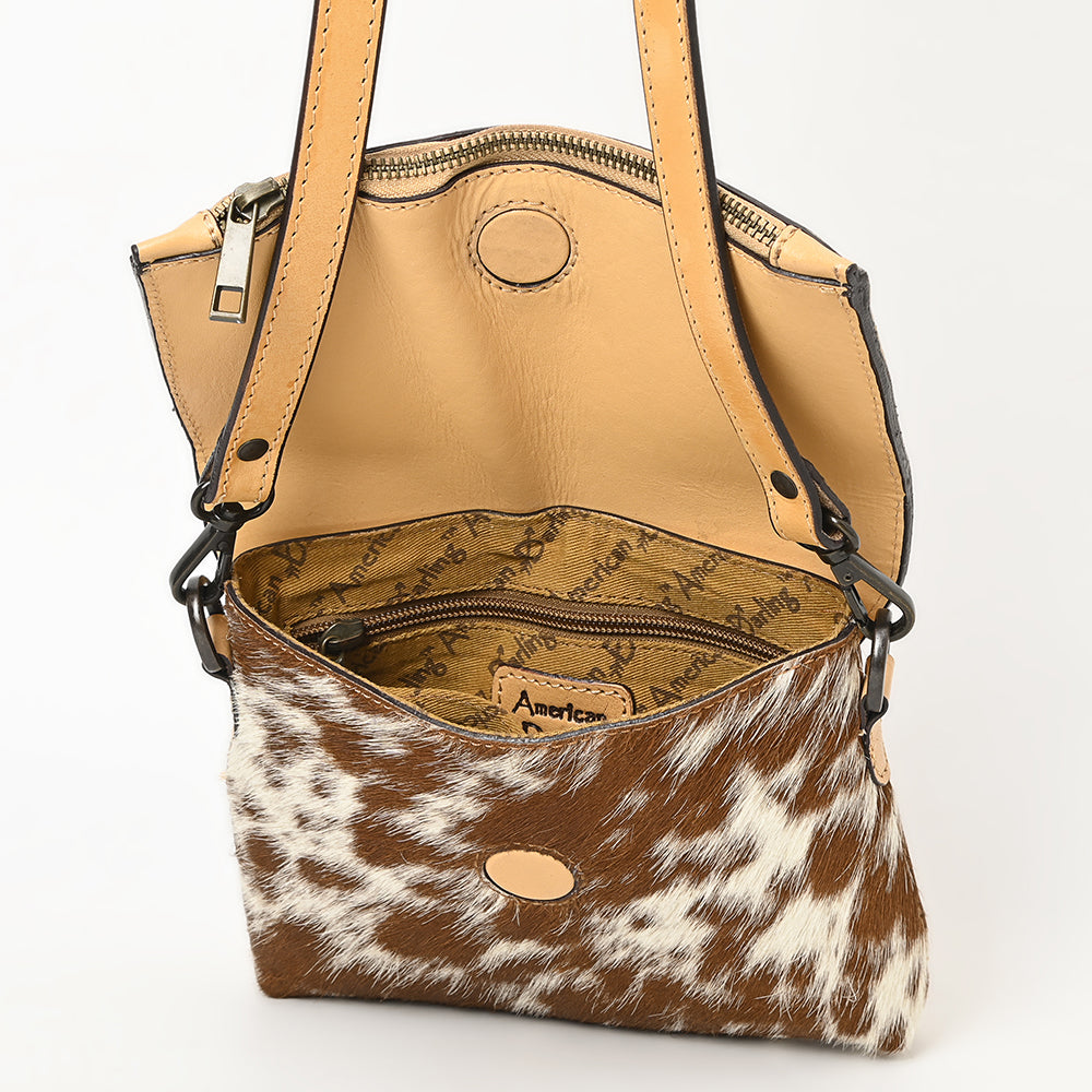 ADBGZ846 Hand-Tooled Leather & Cowhide Zip-Top Crossbody Bag - American Darling