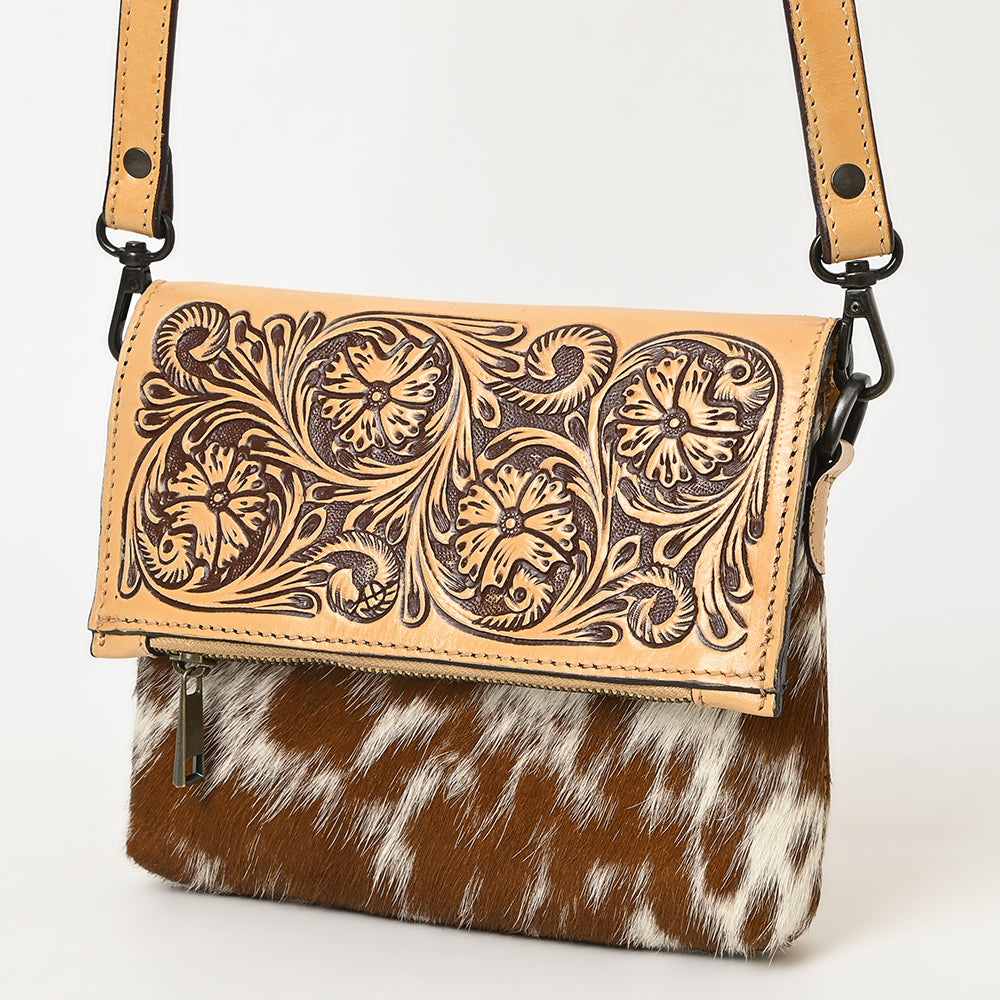 ADBGZ846 Hand-Tooled Leather & Cowhide Zip-Top Crossbody Bag - American Darling