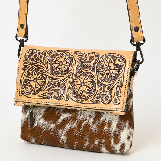ADBGZ846 Hand-Tooled Leather & Cowhide Zip-Top Crossbody Bag - American Darling