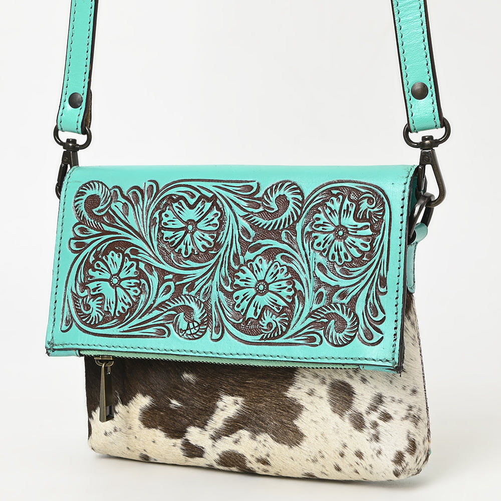 ADBGZ846 Hand-Tooled Leather & Cowhide Zip-Top Crossbody Bag - American Darling