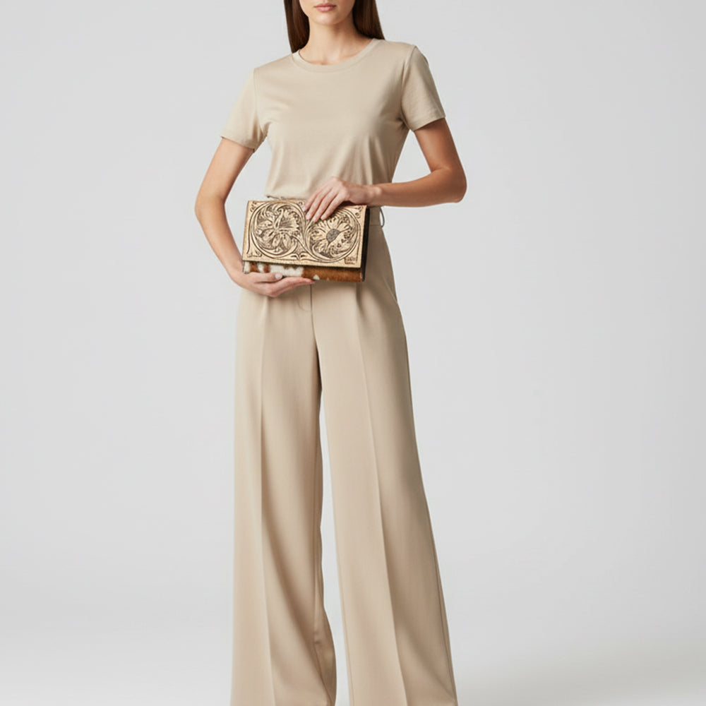 ADBGZ848 Hand-Tooled Leather & Cowhide Women Western Wallet American Darling