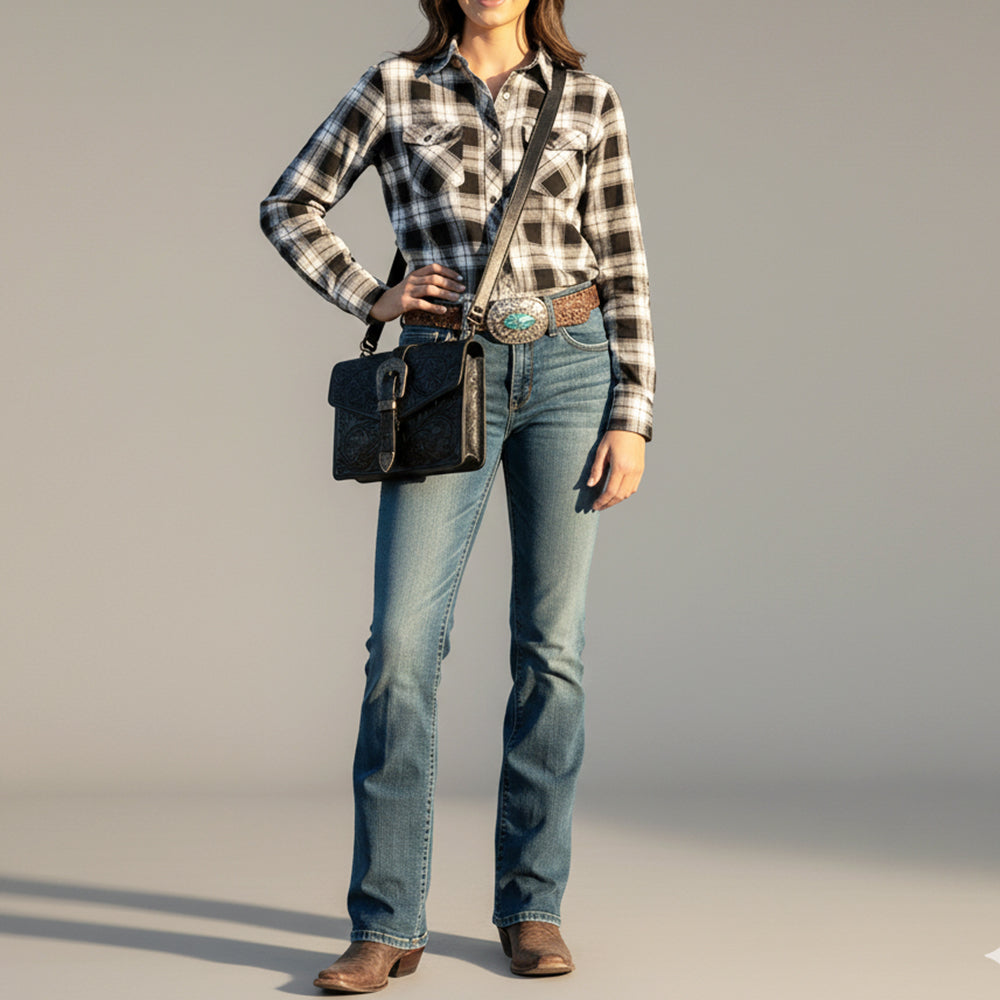 LC-ADBGZ853 Black Tooled Leather Buckle Briefcase Bag American Darling