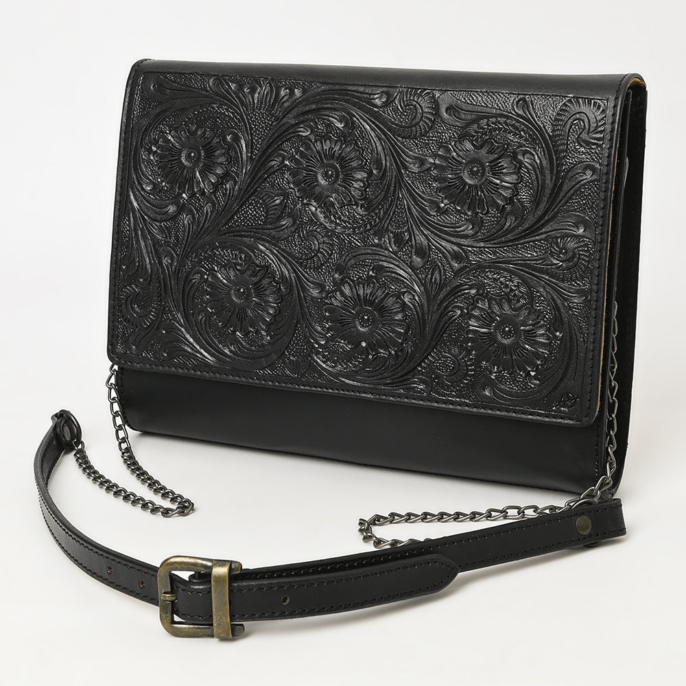 ADBGZ854 Black Tooled Leather Chain Strap Crossbody Bag American Darling