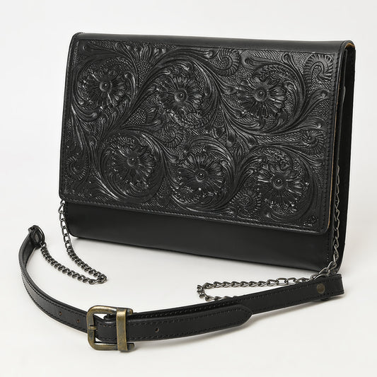 ADBGZ854 Black Tooled Leather Chain Strap Crossbody Bag American Darling