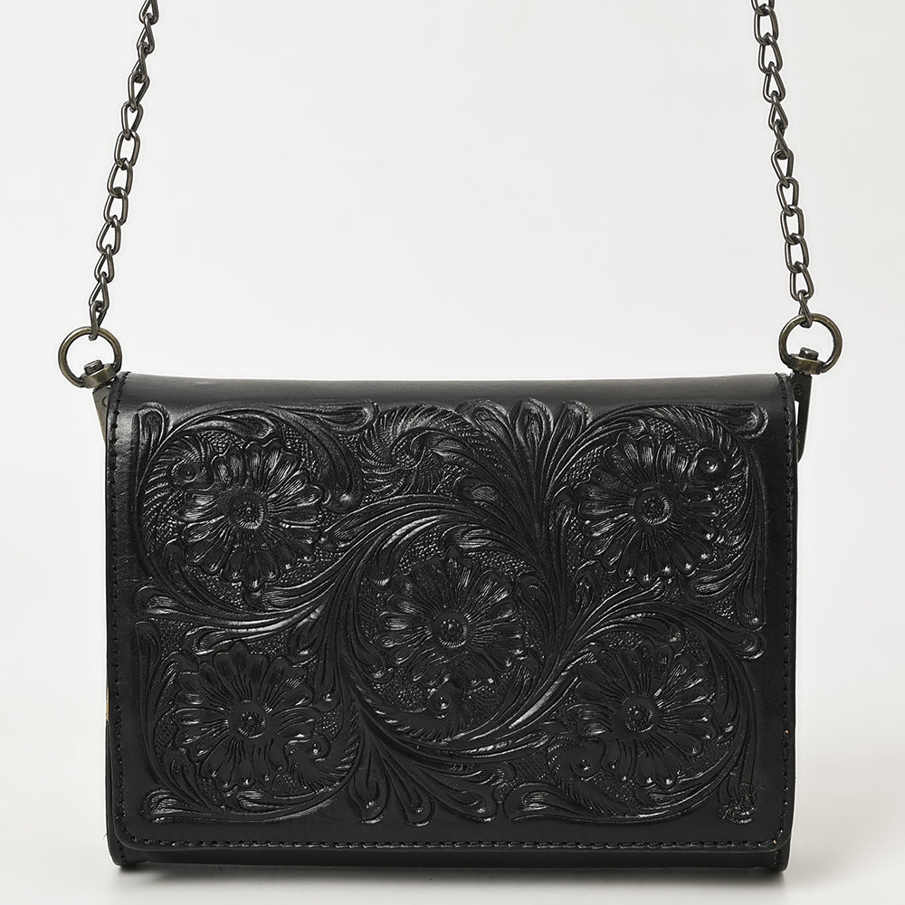 ADBGZ855 Black Tooled Leather Crossbody with Chain Strap American Darling