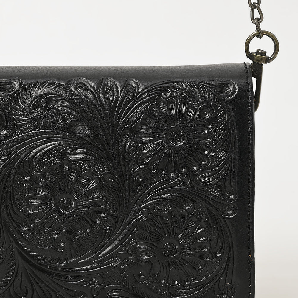 ADBGZ855 Black Tooled Leather Crossbody with Chain Strap American Darling