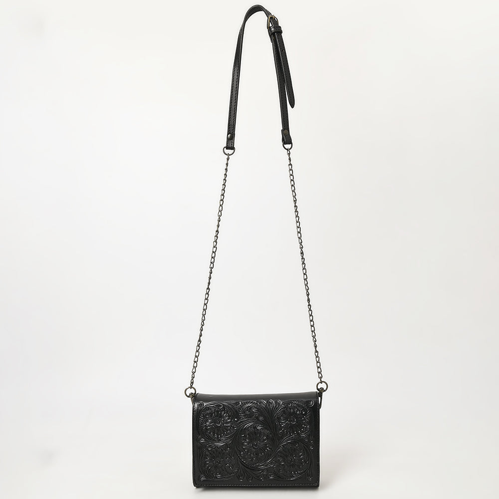 ADBGZ855 Black Tooled Leather Crossbody with Chain Strap American Darling