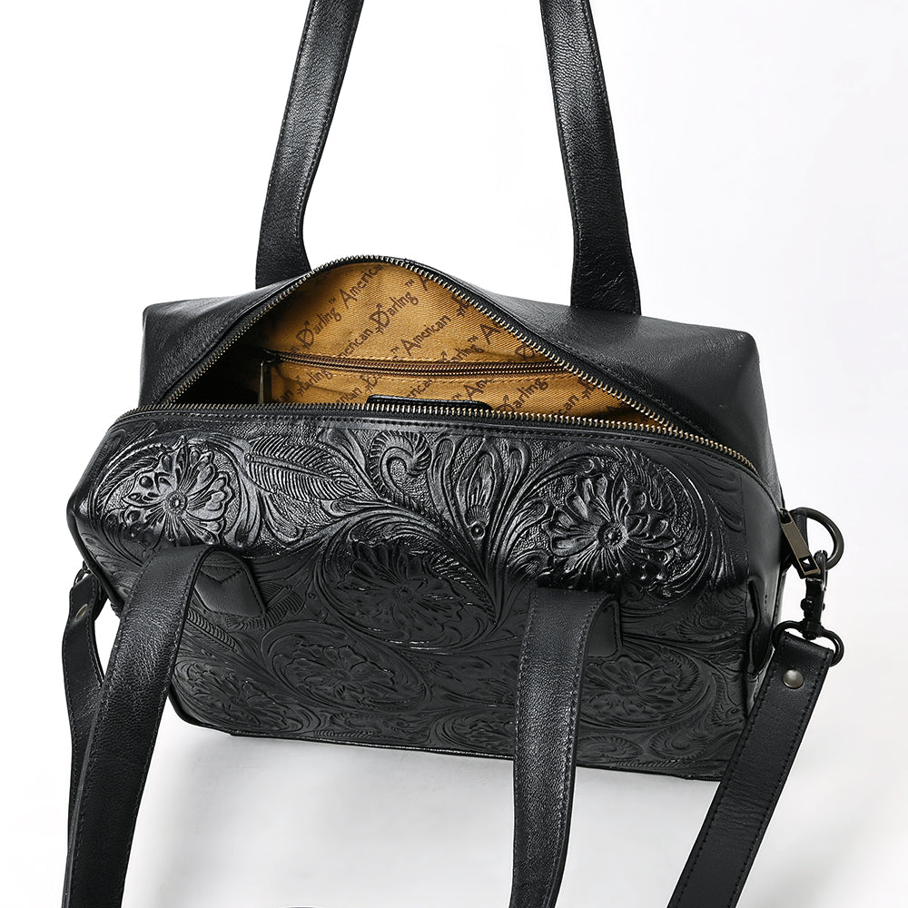 ADBGZ856 Black Tooled Leather Tote with Dual Handles American Darling