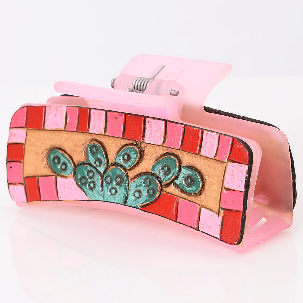 ADHC102 Pink Cactus Hand-Painted Hair Claw Clip - Western Whimsy by American Darling