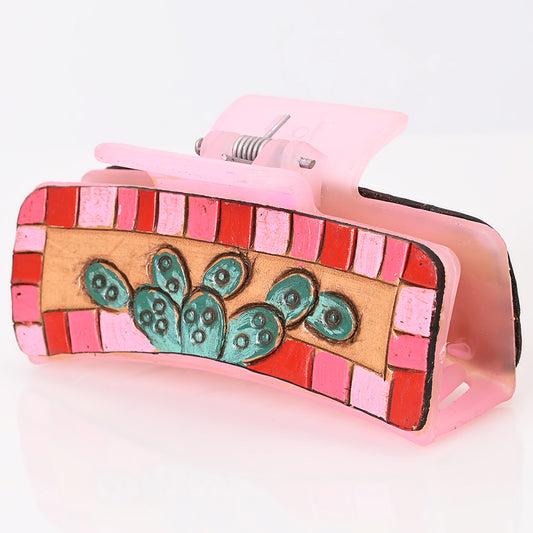 ADHC102 Pink Cactus Hand-Painted Hair Claw Clip - Western Whimsy by American Darling