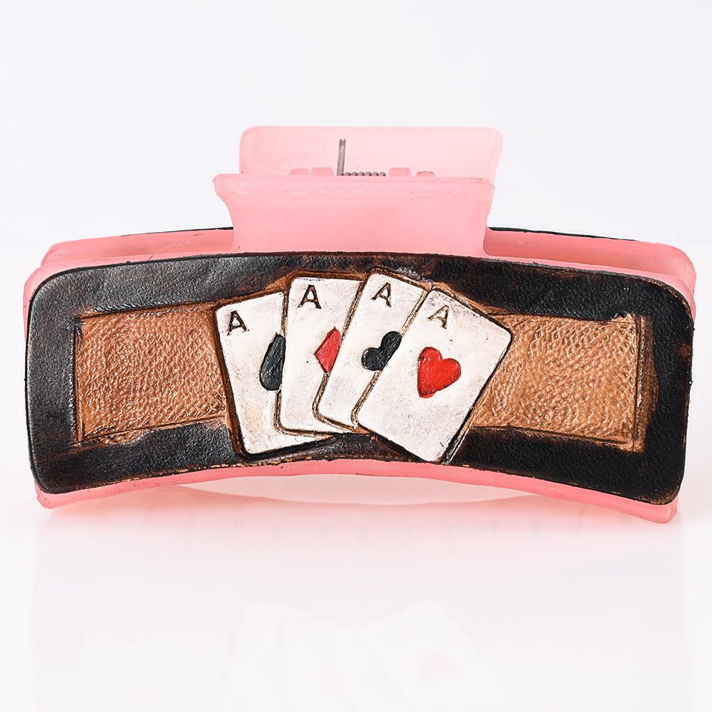 ADHC103 Poker Pink Hand Hair Band Clip Clutcher - Four Aces Leather Design by American Darling