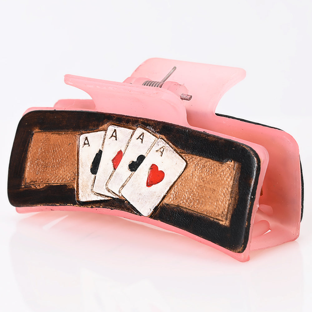 ADHC103 Poker Pink Hand Hair Band Clip Clutcher - Four Aces Leather Design by American Darling