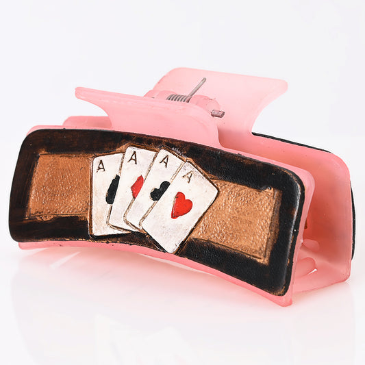 ADHC103 Poker Pink Hand Hair Band Clip Clutcher - Four Aces Leather Design by American Darling