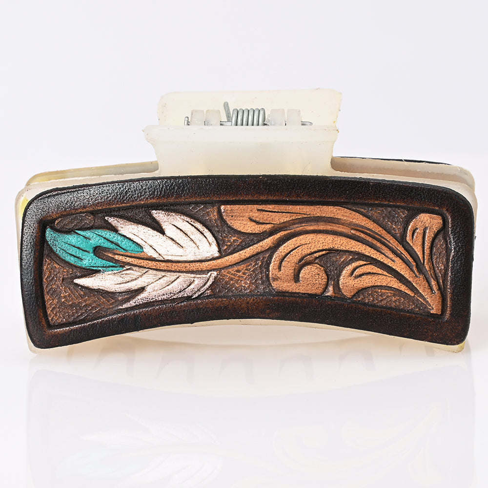 ADHC110 Hand-Tooled Leather Feather Hair Band Clip Clutcher - Western Chic | American Darling