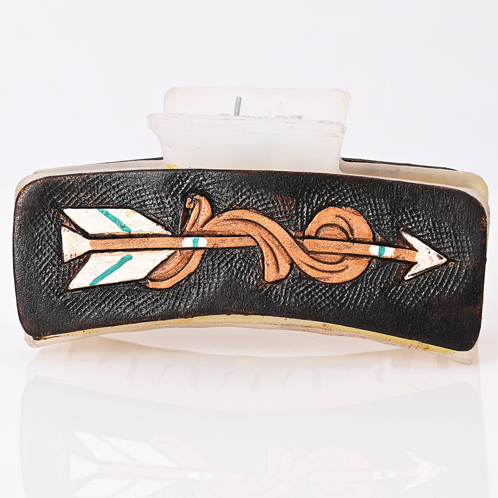 ADHC111 Hand-Tooled Leather Arrow Hair Band Clip Clutcher - Western Warrior | American Darling